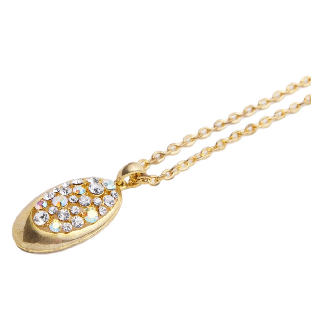 Iridescent crystal oval gold pendant necklace - Picture 4 of 5